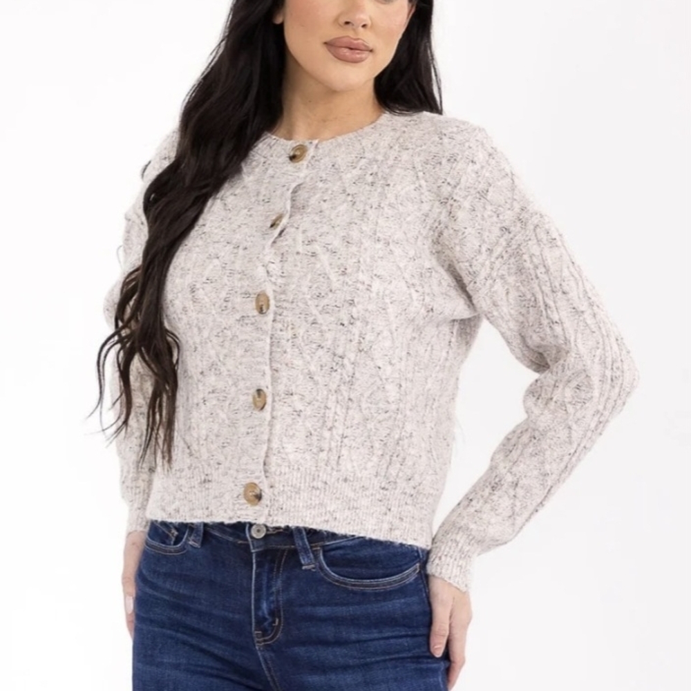 Woman Within Speckled Cream Cardigan